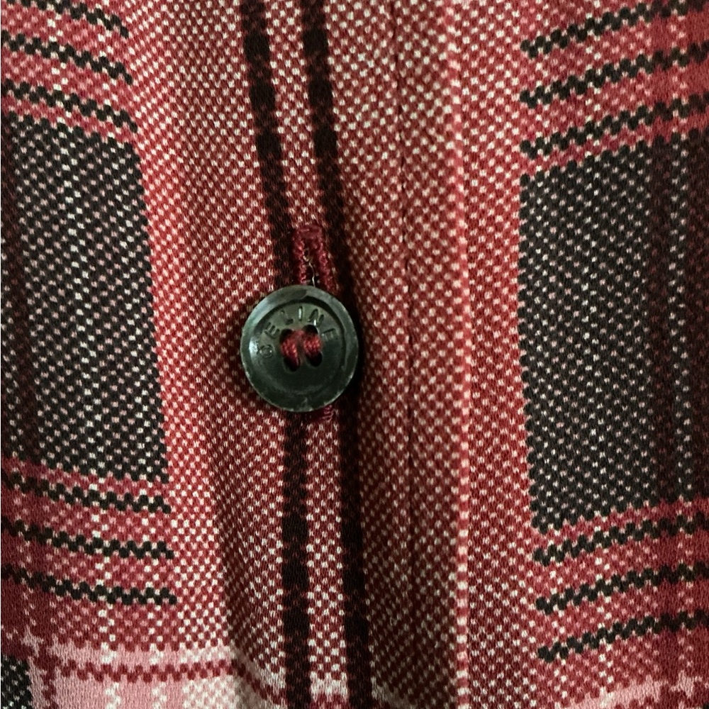 Vintage Celine Burgundy and Cream Plaid Midi Shirt Dress Sz 42 - Picture 8 of 9